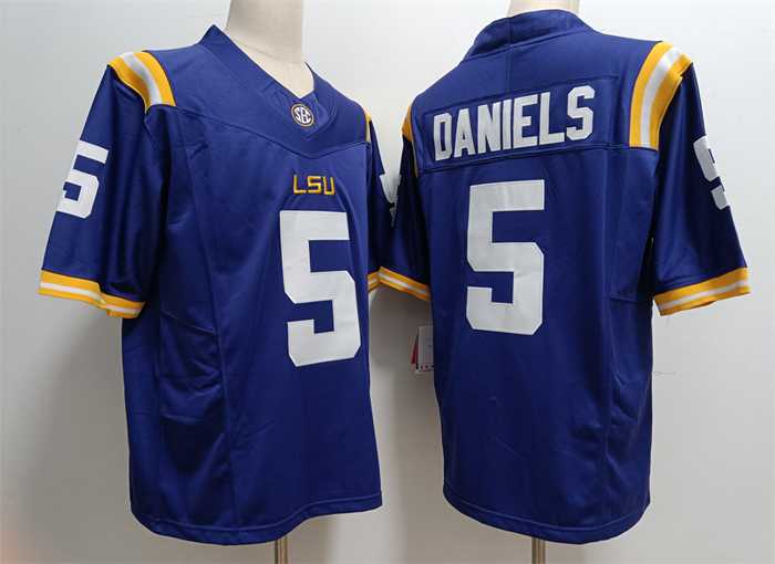 Mens LSU Tigers #5 Jayden Daniels Blue Stitched Jersey->lsu tigers->NCAA Jersey